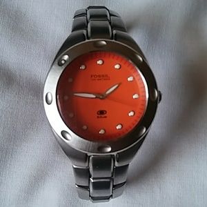 Fossil Mens Watch BLUE Stainless Steel Band Orange
